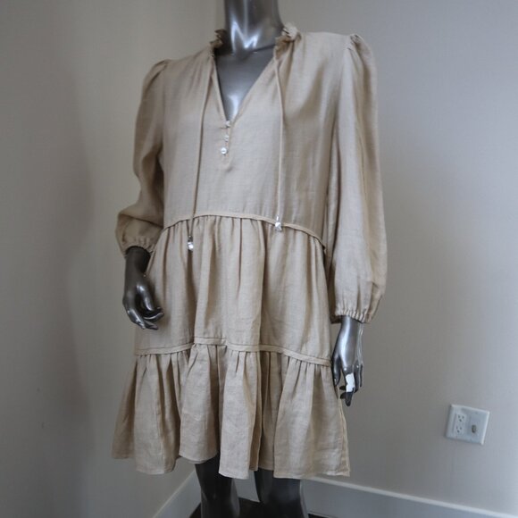 Veronica Beard Hawkin Linen Dress Pebble Khaki Women's Size 8 New Tag $448